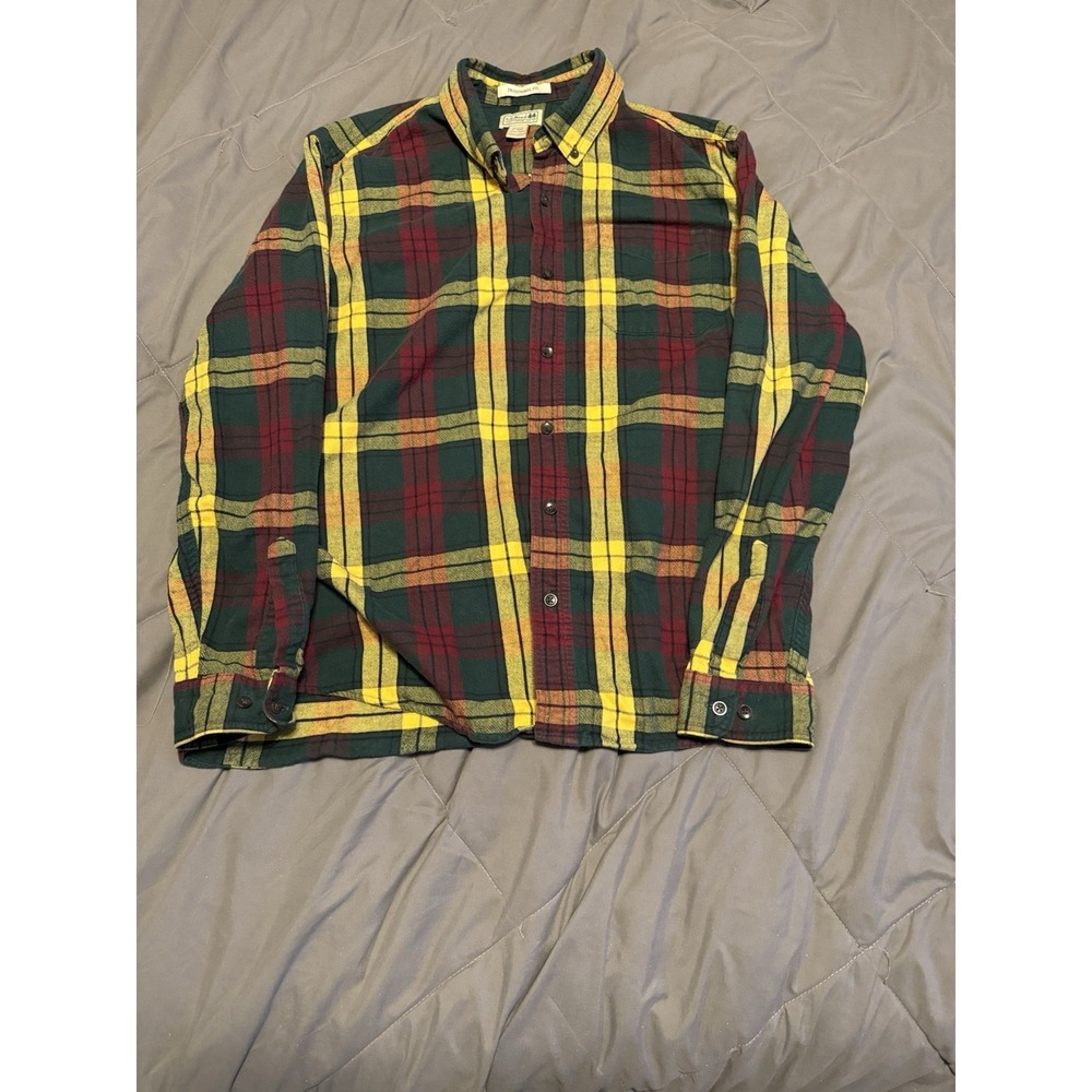 LL Bean Scotch Plaid Flannel‎ Shirt Mens L Green Red Traditional Fit 228061